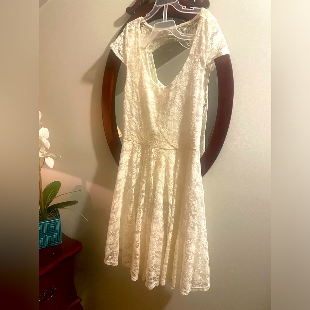 Off white lace dress with liner size large